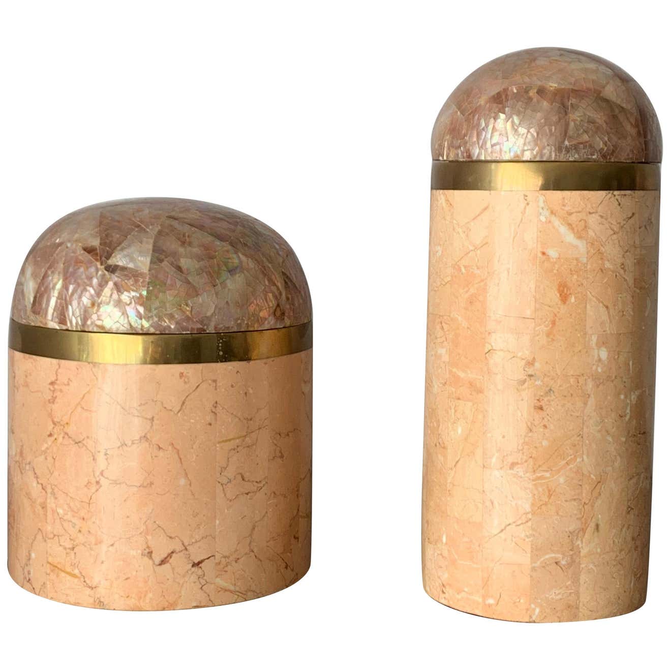 Tessellated Pink Coral and Abalone Shell Boxes at 1stDibs