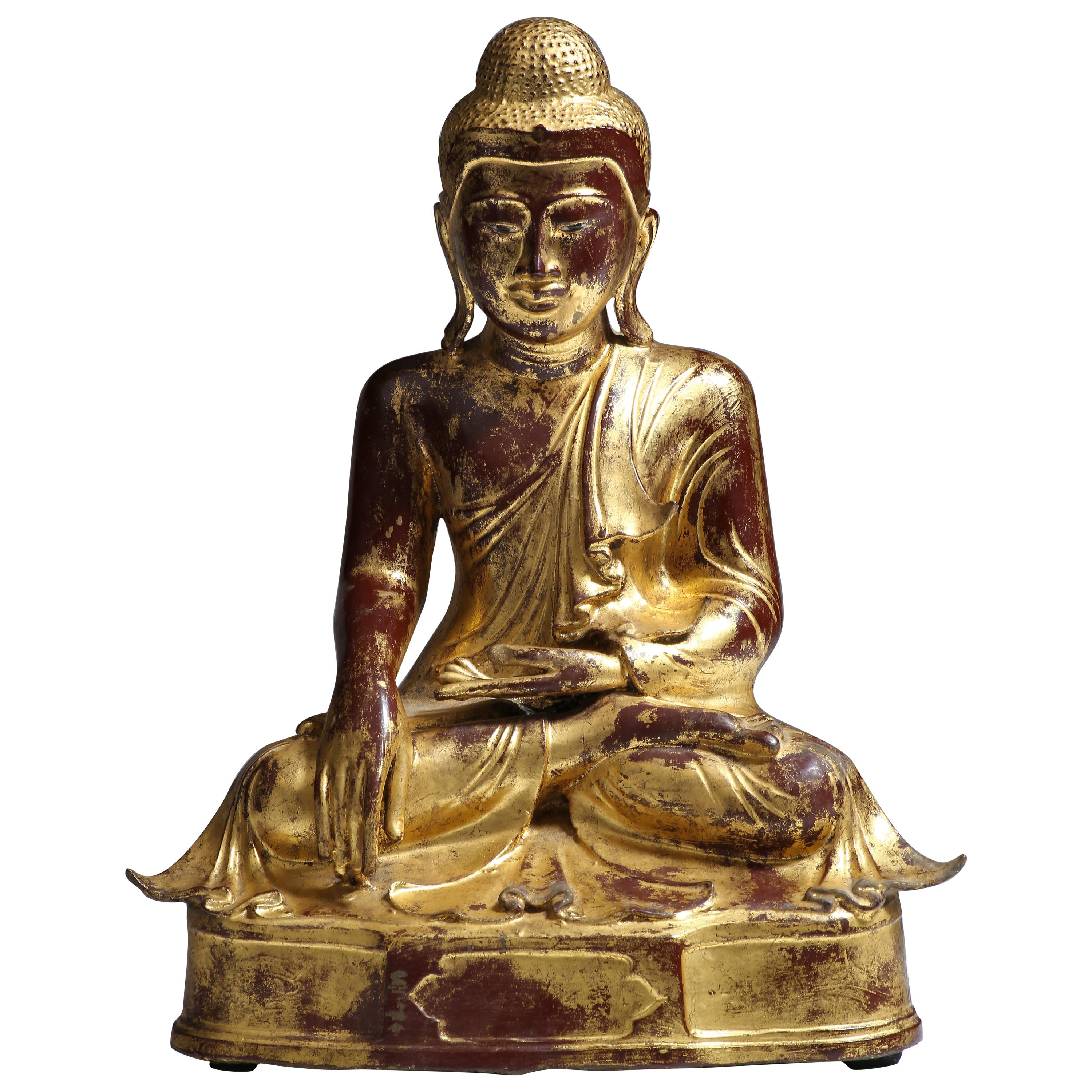 Anitque Burmese Gilt Bronze Seated Buddha, Mandalay, 19th Century