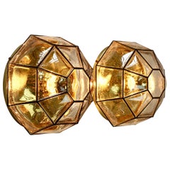 Limburg Pair of Large Retro Iron Bubble Glass & Brass Flush Mount Wall Lights