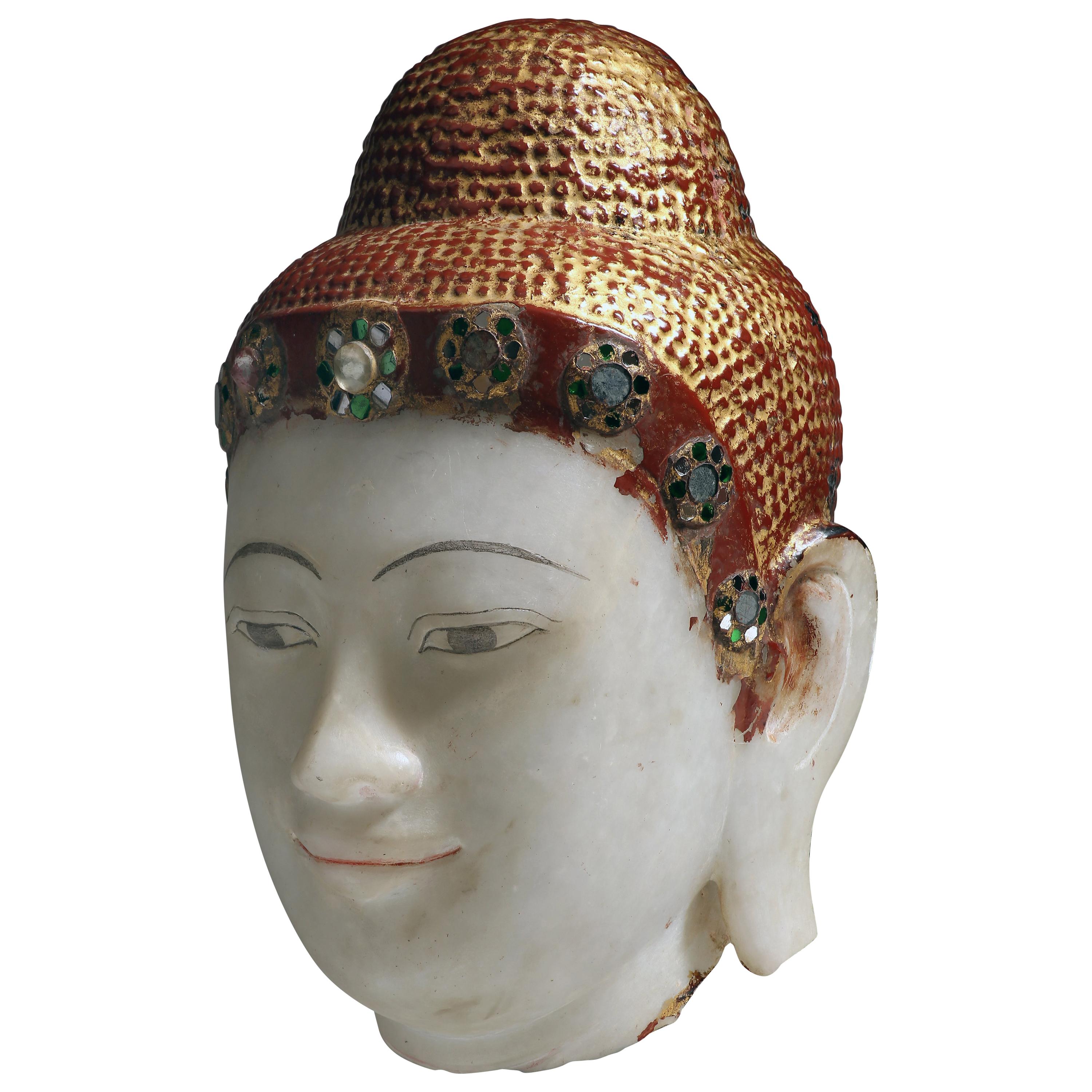 Antique Burmese Alabaster Buddha Head, Mandalay