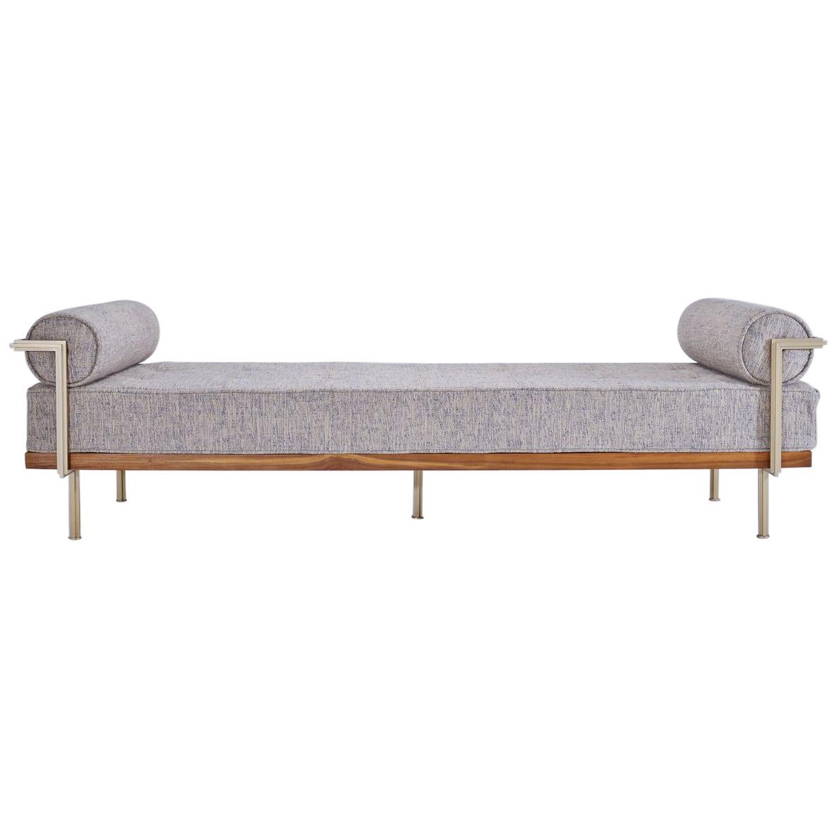 Bespoke Double Daybed Reclaimed Hardwood & Solid Brass by P. Tendercool (Indoor) For Sale