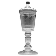 Antique Large Golfer Engraved 19th Century Lidded Glass Goblet, circa 1900