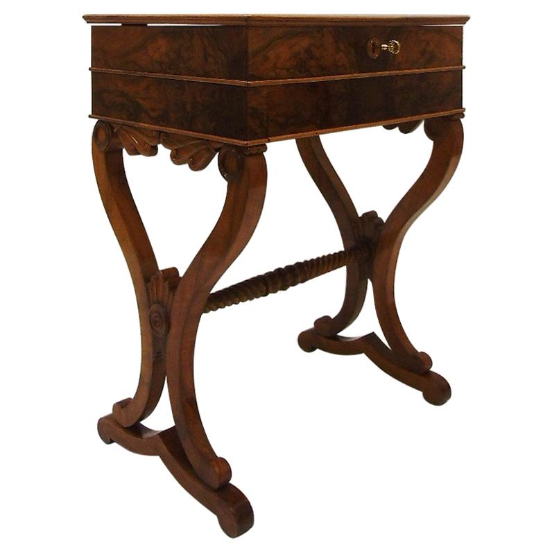 Walnut and Maple Biedermeier Sewing Table or Side Table, circa 1830