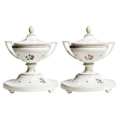 Half of 18th Century Imperial Vienna Porcelain Pair of Soup Tureens