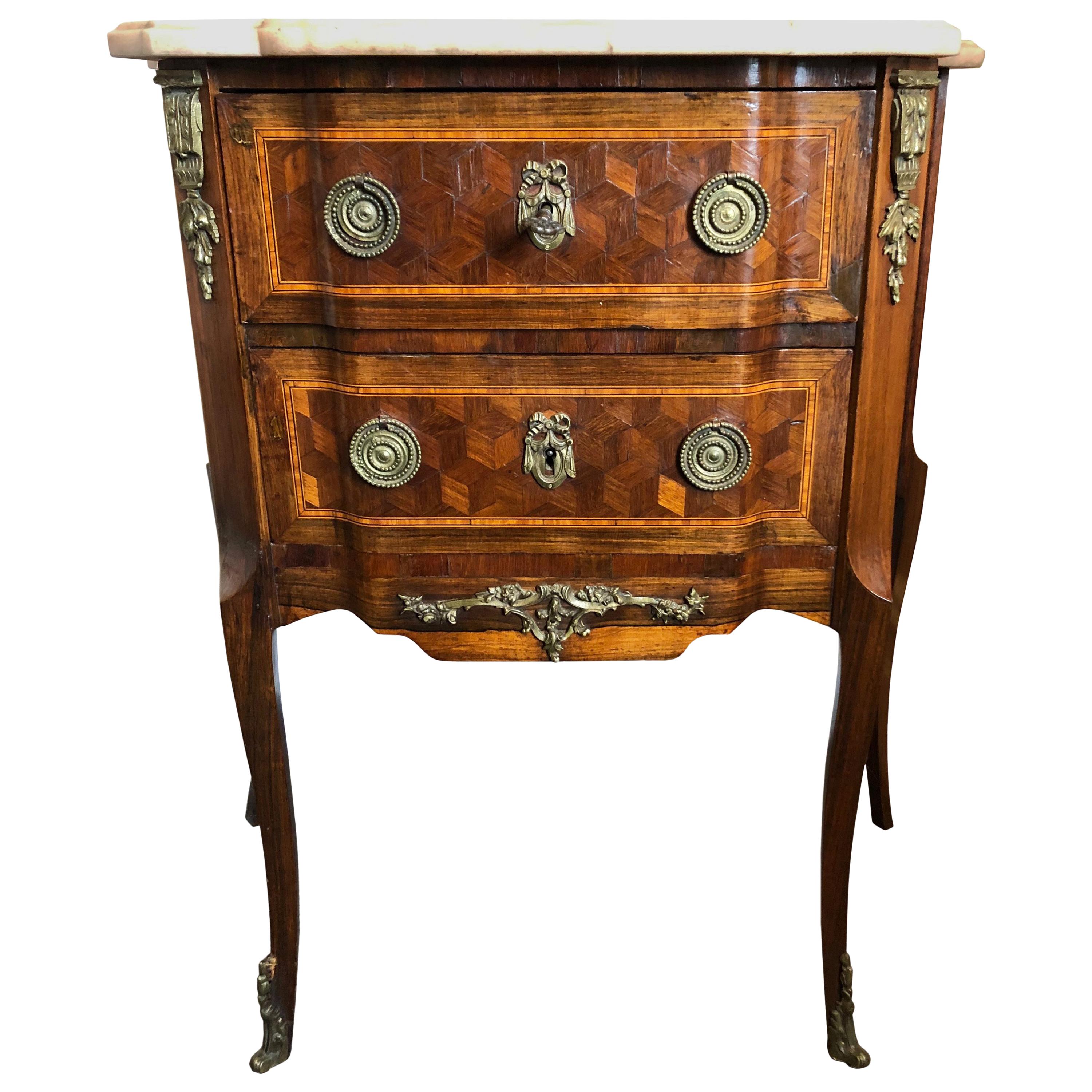 Bedside Table/Side Table Rosewood French Parquetry, French 19th Century For Sale