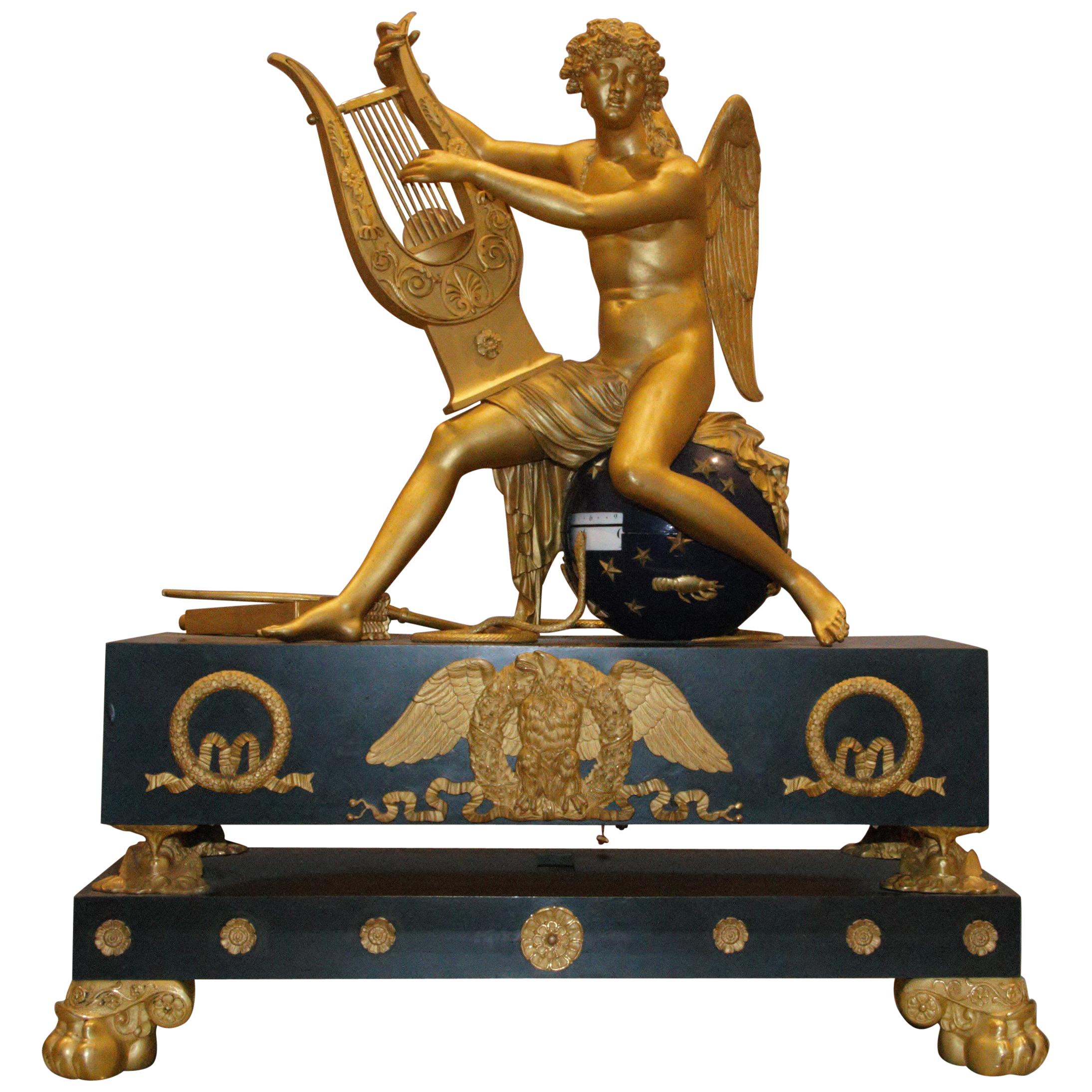 French Empire Ormolu and Bronze Sculptural "Cercles Tournants" Mantel Clock For Sale