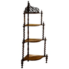 Rosewood 4-Tier Wotnot, Barley-Twist Supports, Serpentine Shelves Fretwork