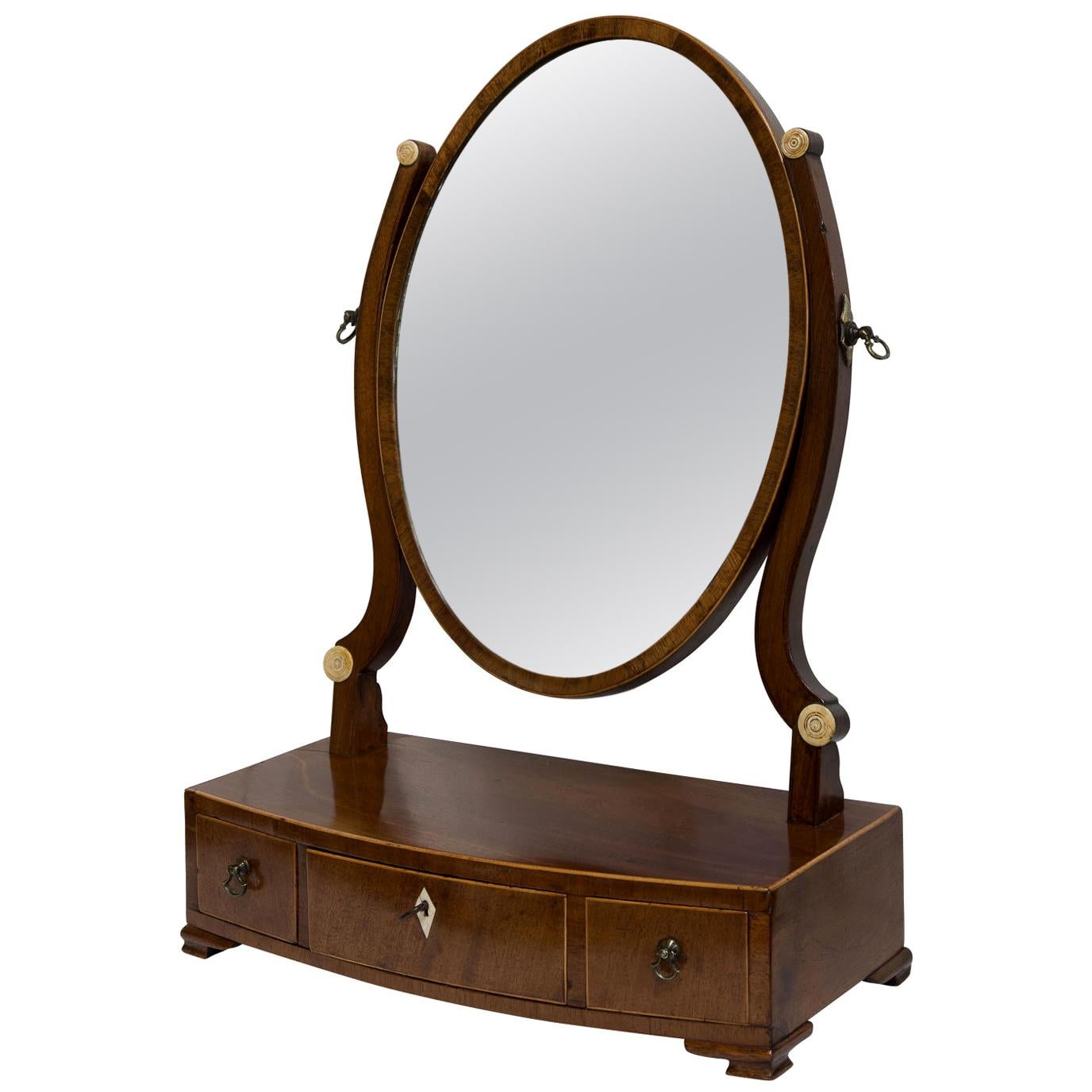 Mahogany Dressing Table Mirror of Small Proportions, Bowfronted Base 3 Drawers