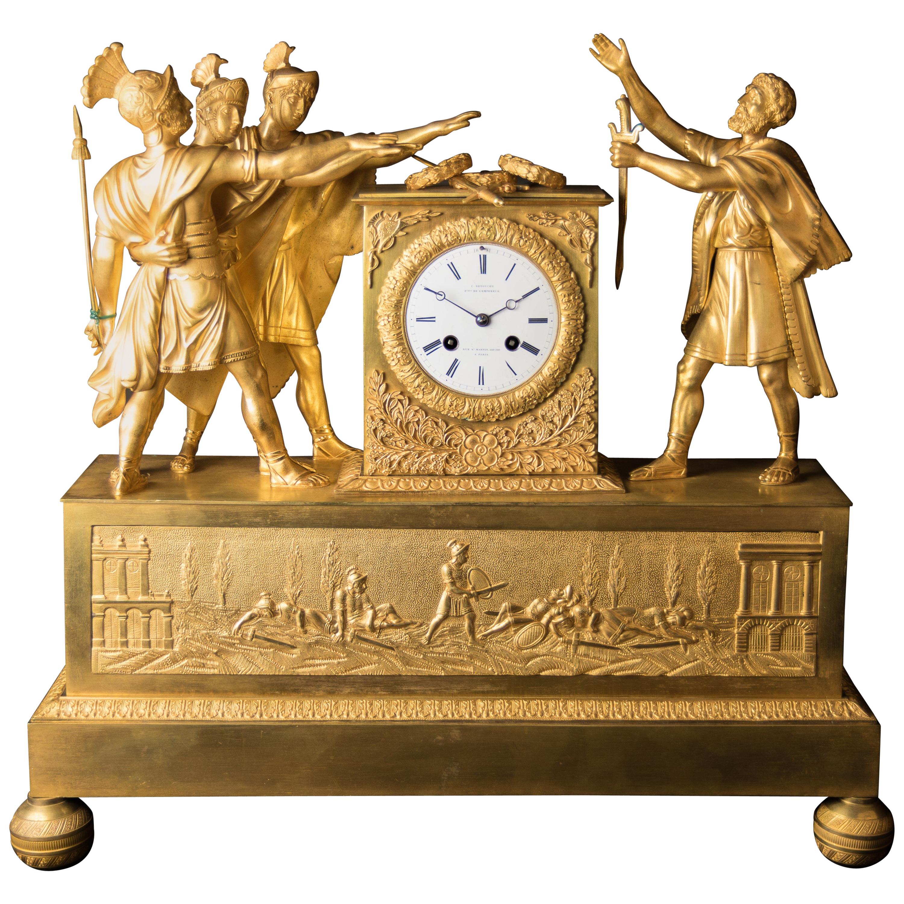 Empire Gilt and Patinated Bronze Mantel Clock For Sale
