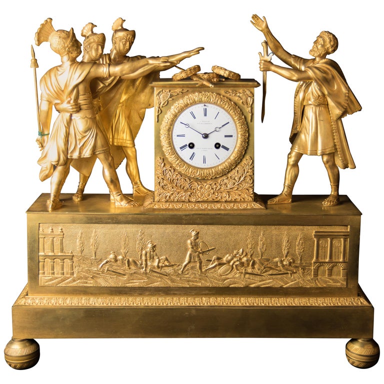 Empire Gilt and Patinated Bronze Mantel Clock For Sale at 1stDibs