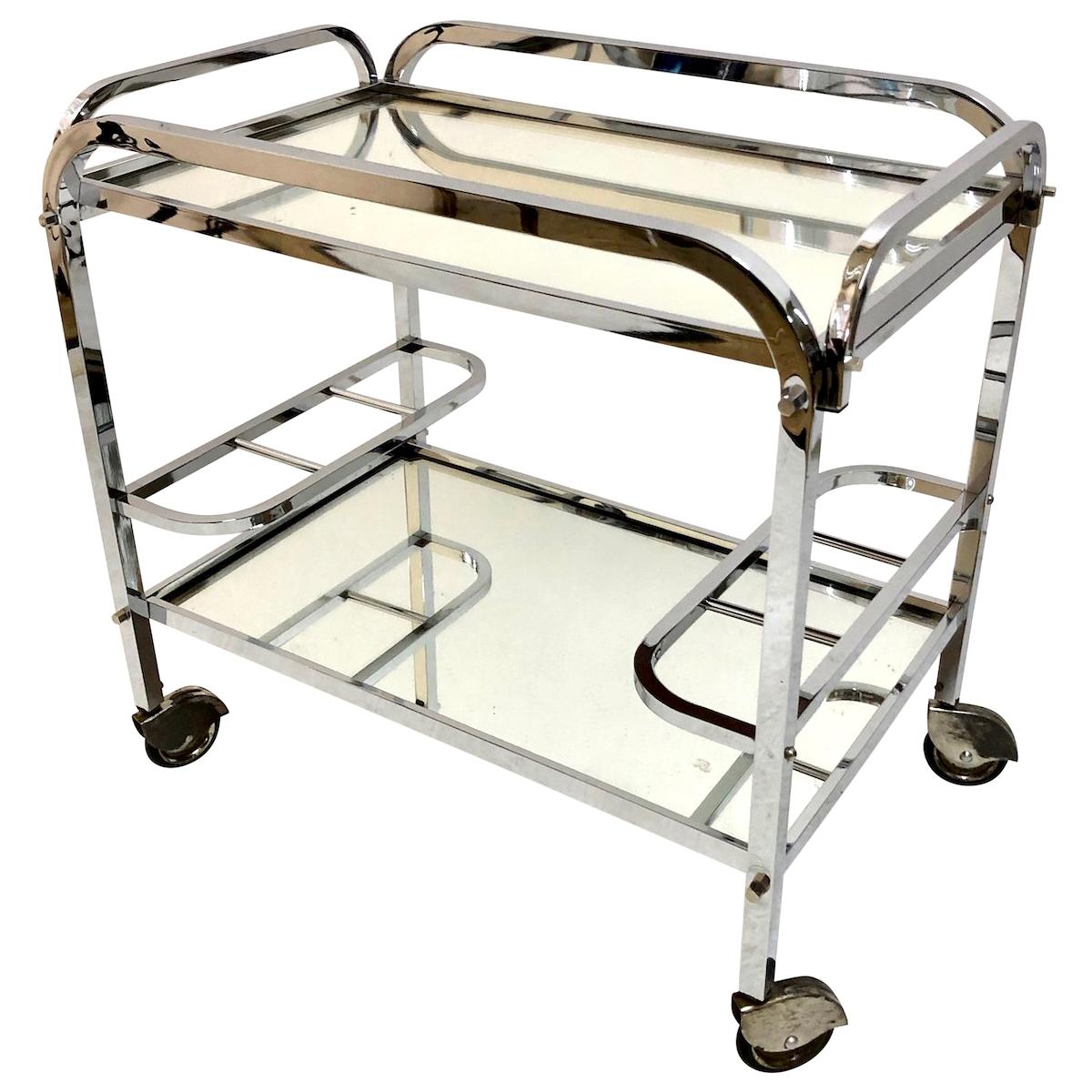 Bar Cart in Chromed Metal with removable Tray original French Art Deco, 1930s For Sale