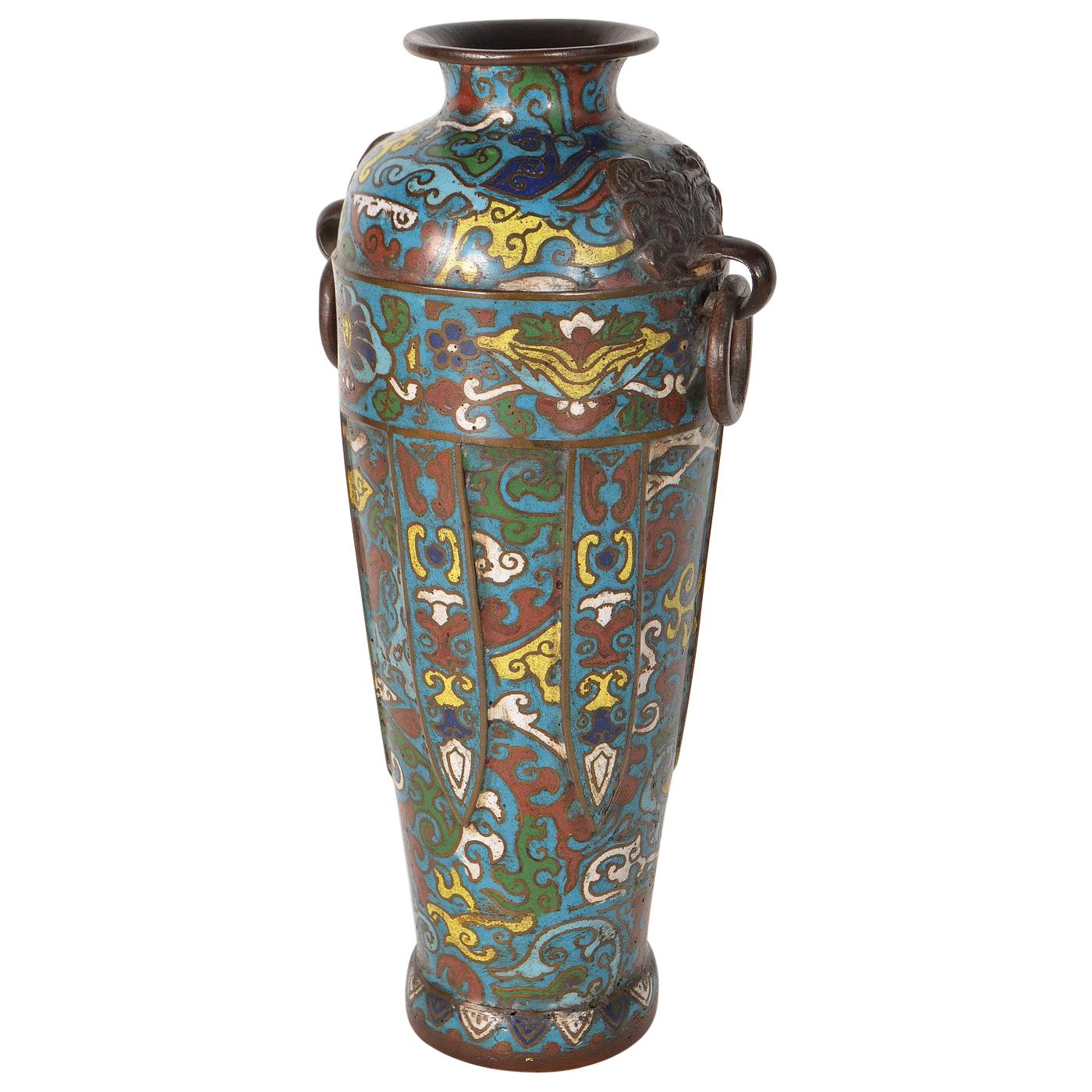 Circa 1900 Japanese Bronze Champleve Enamel Vase Meiji Period , Antik For Sale