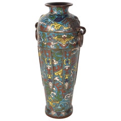 Circa 1900 Japanese Bronze Champleve Enamel Vase Meiji Period , Antik