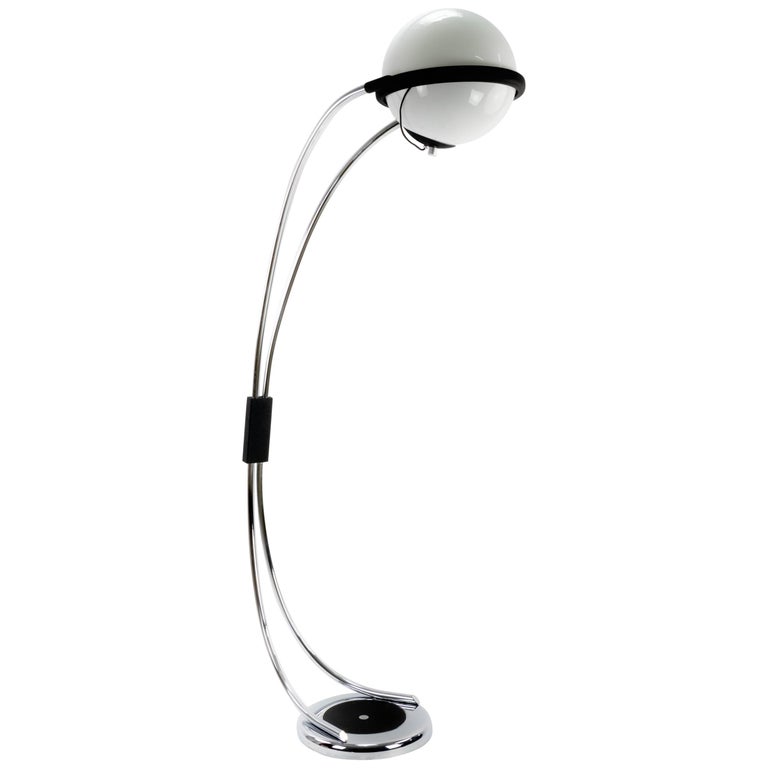 Mid Century Modern Space Age Large Chrome And Crystal Arc Floor Lamp Italy 1970