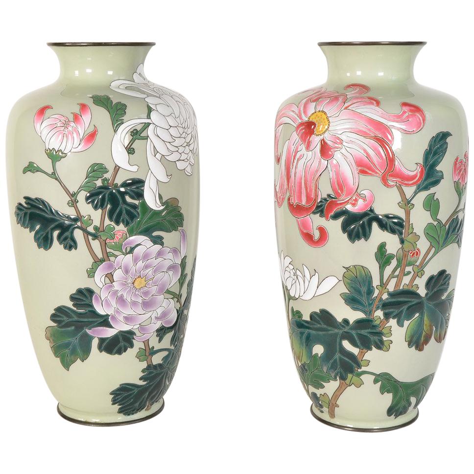Pair of Japanese Vases 19th Century Bronze Enamel Cloisonne Meiji Period