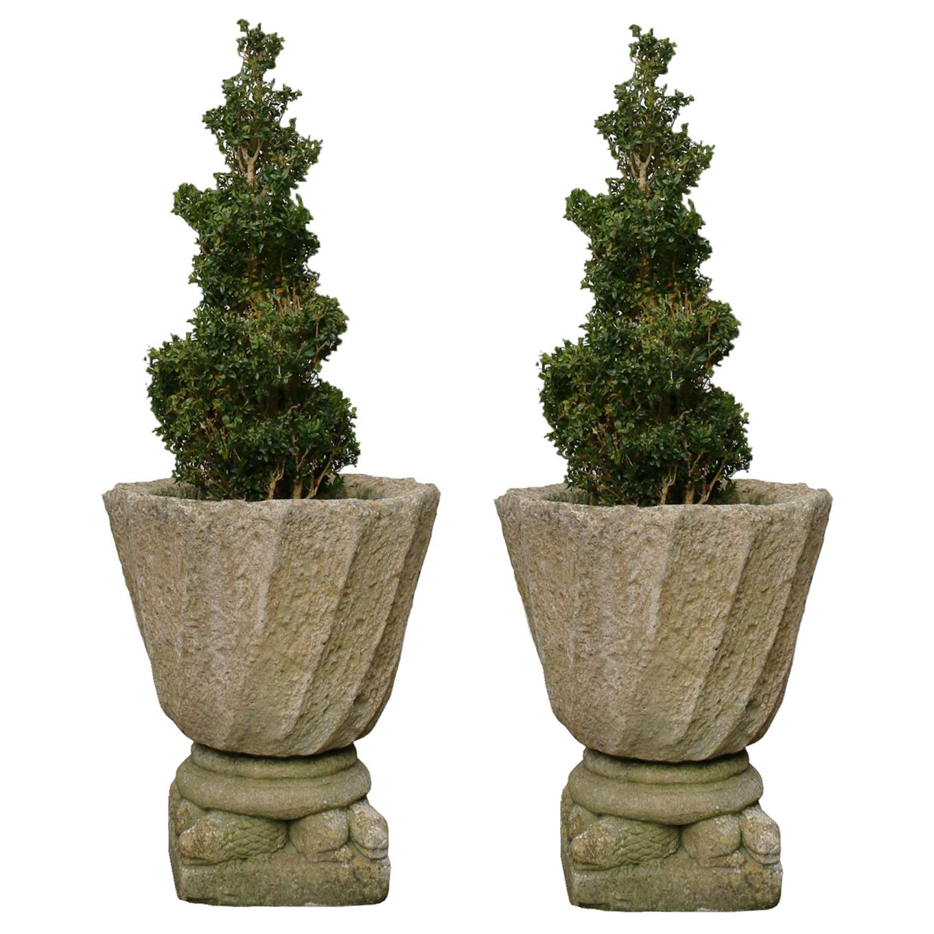 Pair Of Stone Garden Urns or Planters