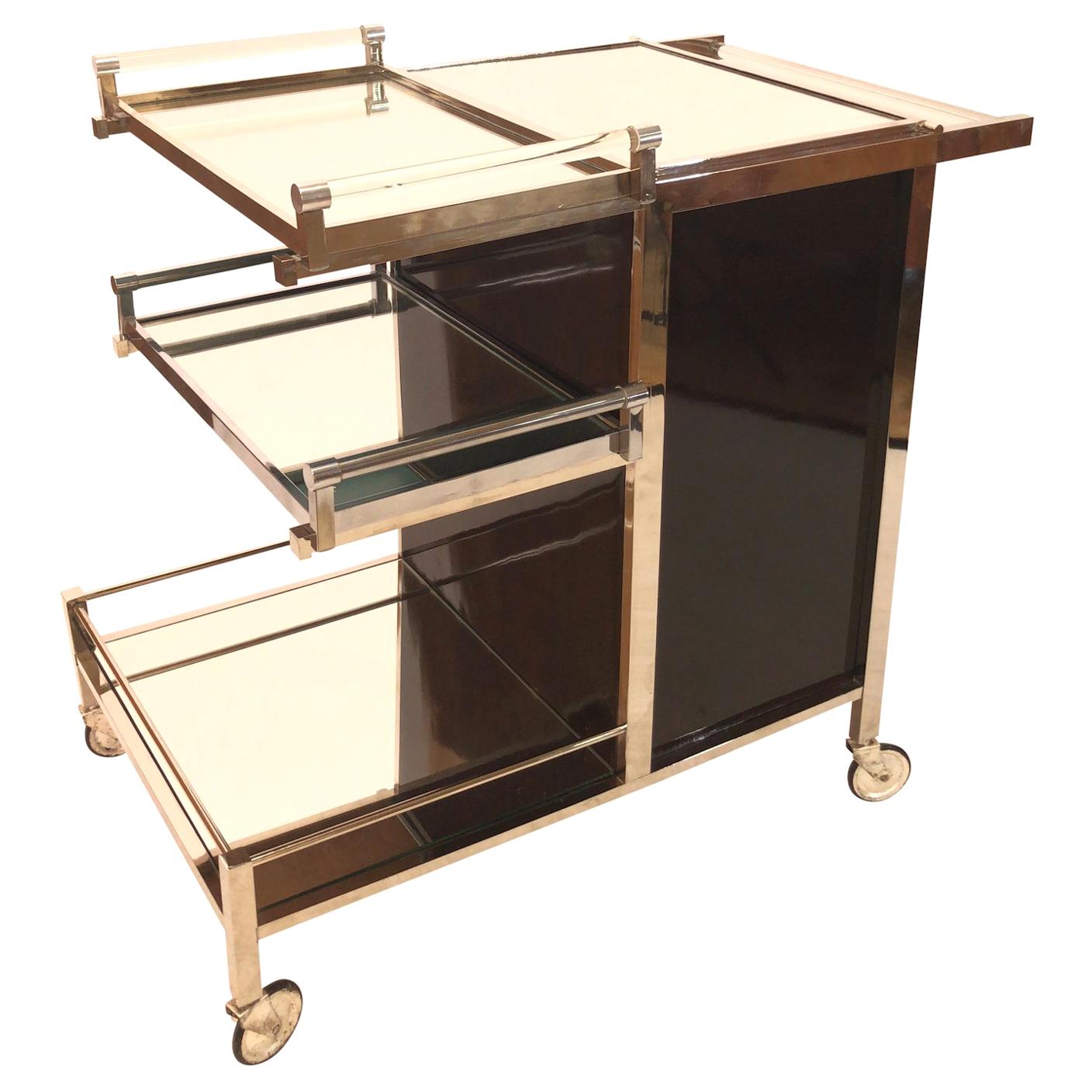 Bar Trolley by Jacques Adnet with 2 removable Trays original Art Deco, 1930s For Sale