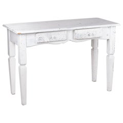 Rustic Two-Drawer French Wooden Table Painted in White