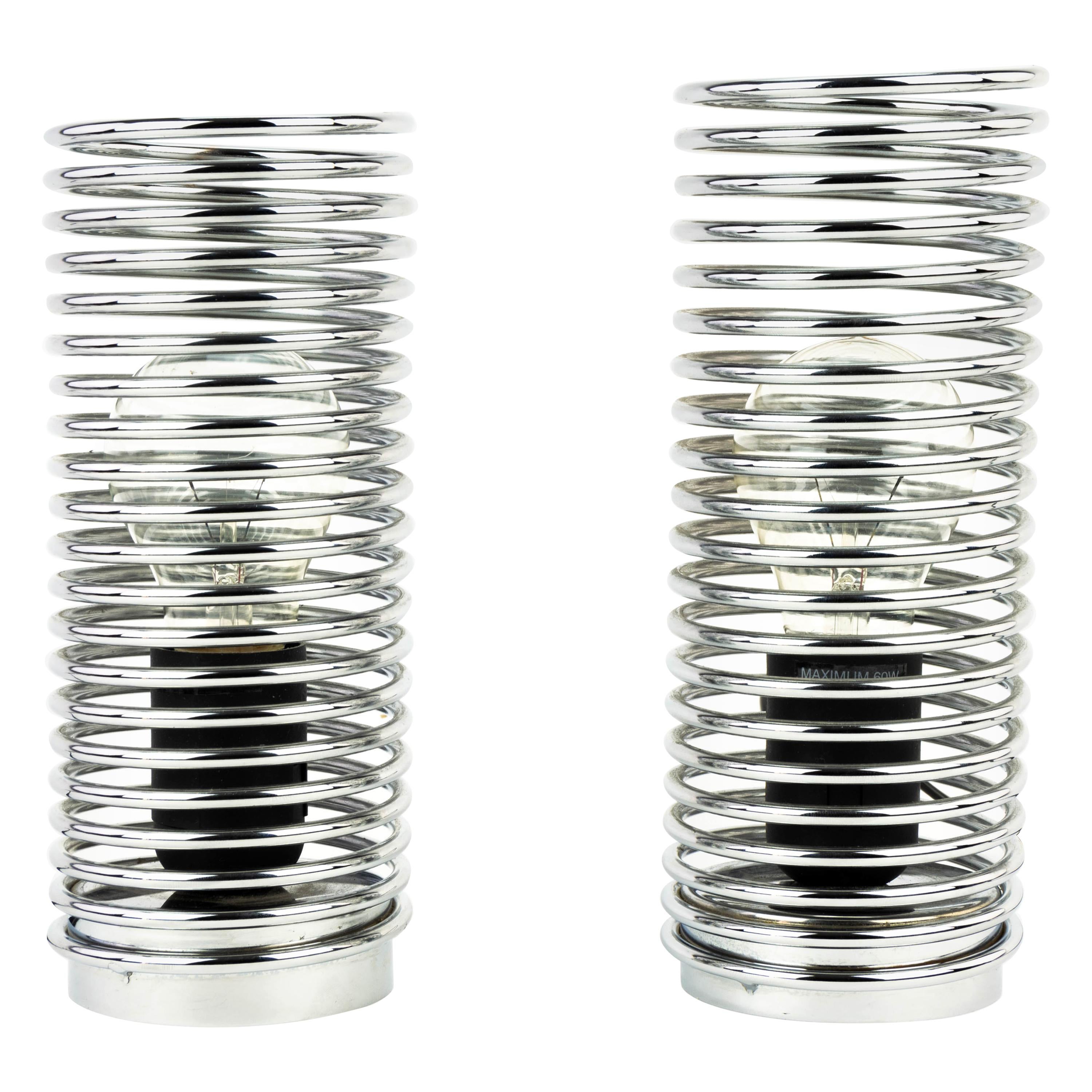 Midcentury Steel Chrome Spiral Pair of Table Lamps by Massive, Belgium, 1980