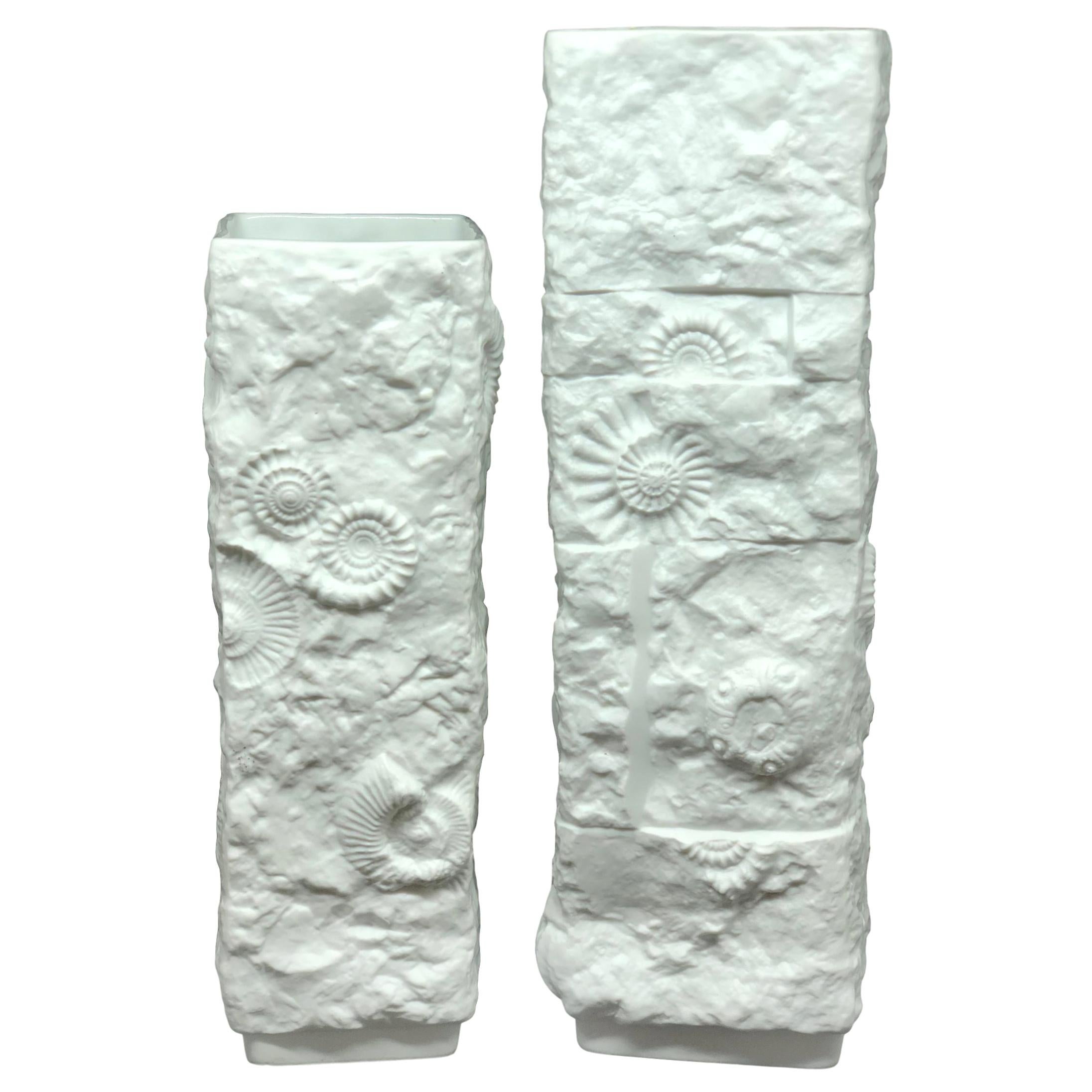 Deux vases fossiles biscuits du milieu du siècle dernier par Kaiser Porcelain, Allemagne, 1970