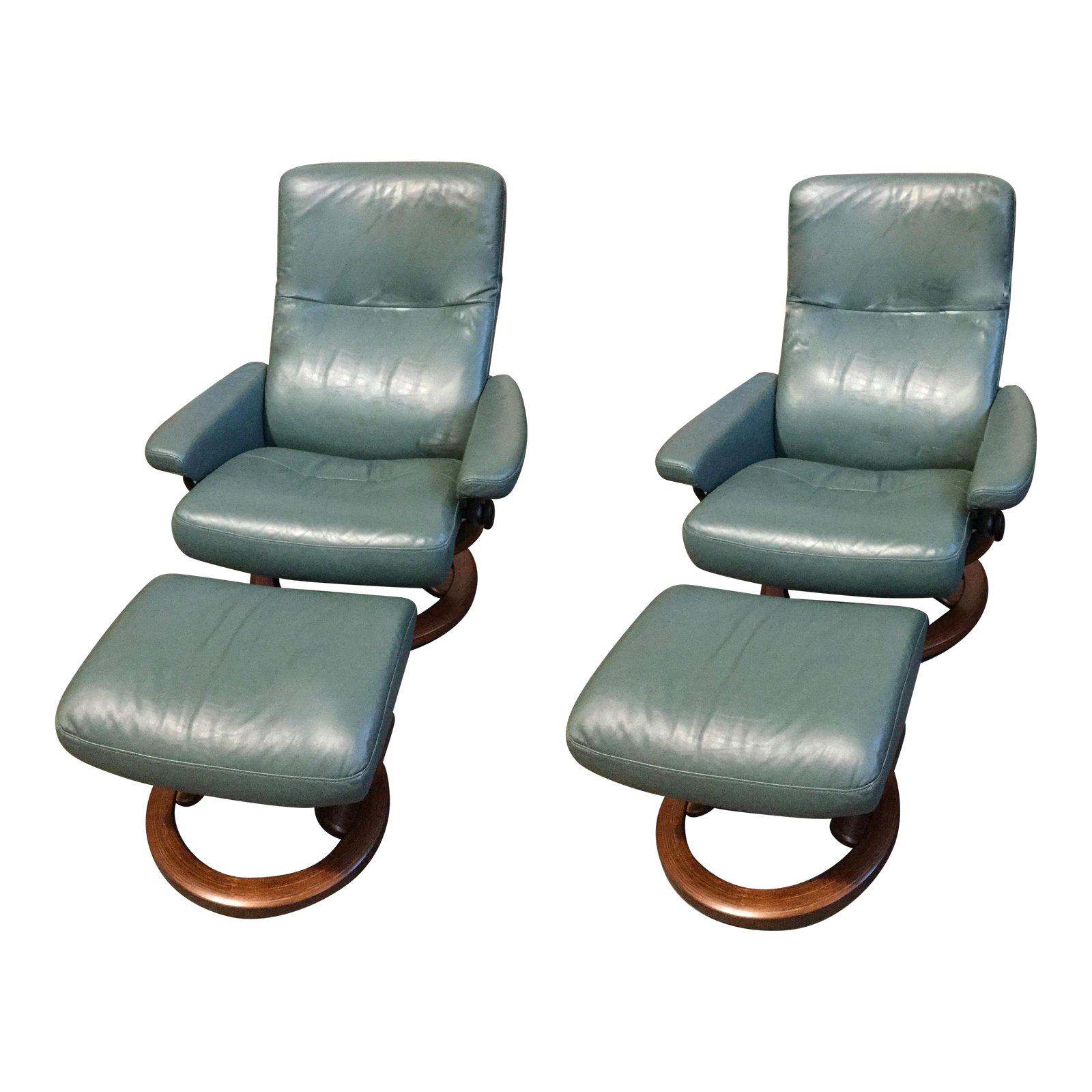 Super Cool Mid-Century Modern Stressless Chairs with Ottomans