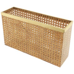 Mid-Century Modern Dior Crespi Style Lucite Wicker and Brass Magazine Rack