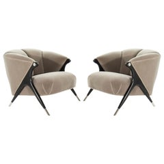 Modernist Karpen Lounge Chairs in Taupe Mohair, 1950s