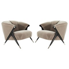 Modernist Karpen Lounge Chairs in Taupe Mohair, 1950s