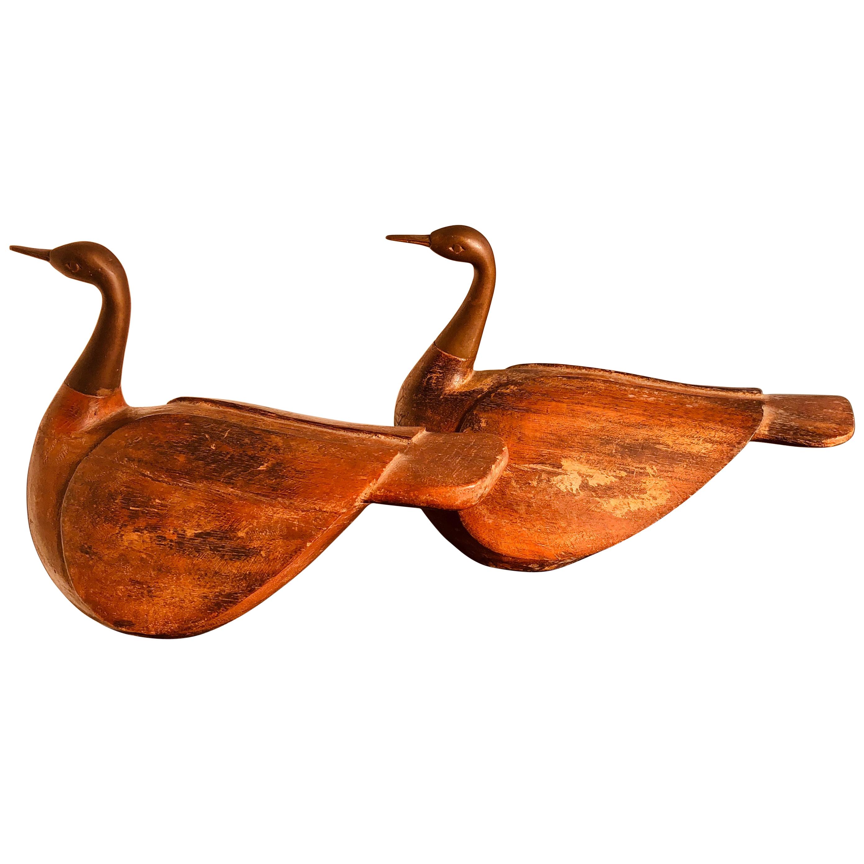 Antique Pair Mandarin Wedding Ducks, Hand Carved with Fine Details