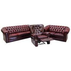 Chesterfield Sofa Set Armchair Genuine Leather Couch Vintage Oxblood