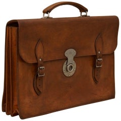 Vintage Flap-Over Mid Tan Leather Briefcase, circa 1950