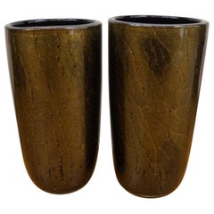 Alberto Donà Art Deco Black Gold Pair of Murano Glass Vases Signed Jars, 1990s