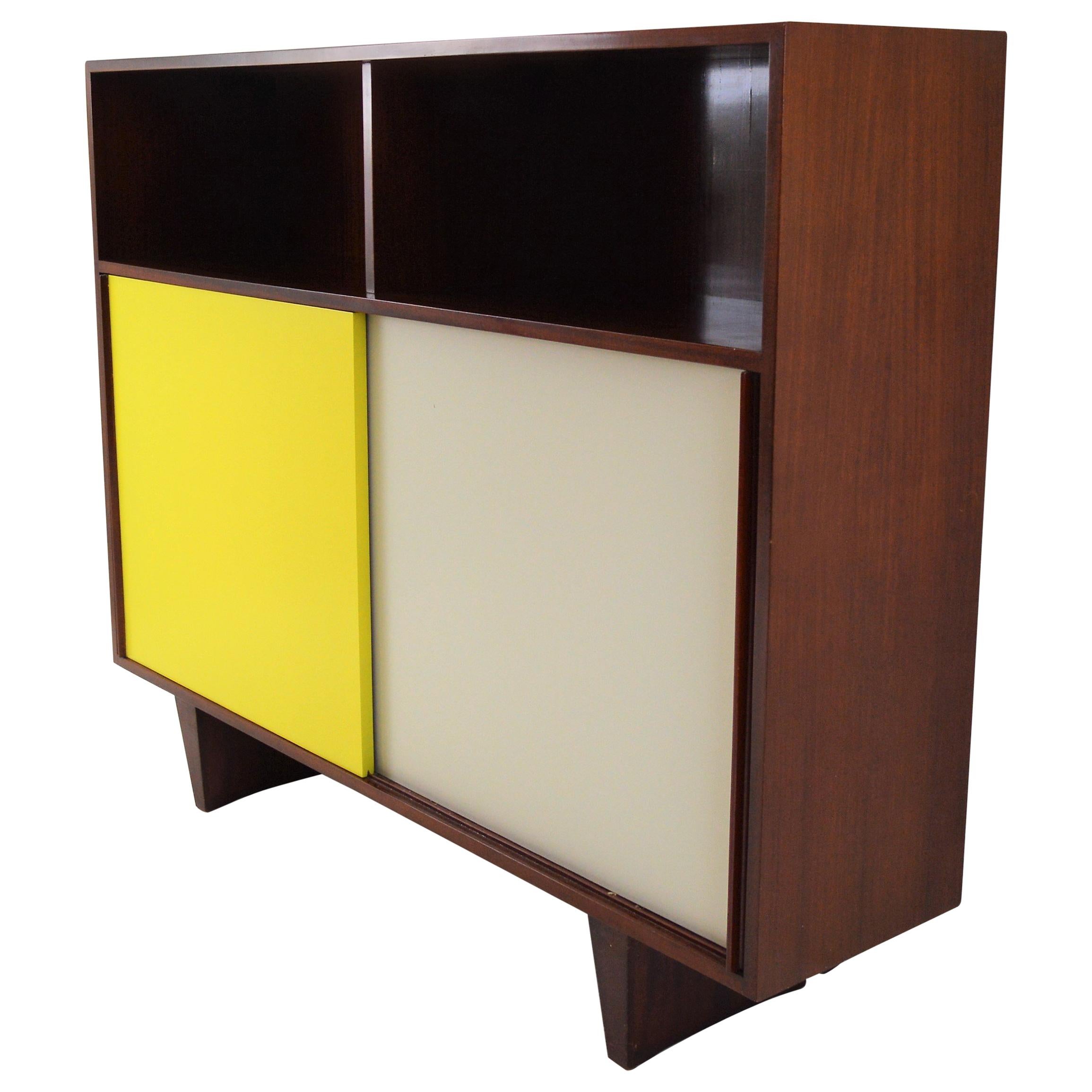 De Coene Mahogany Cabinet with Bookcase and Collored Sliding-Doors