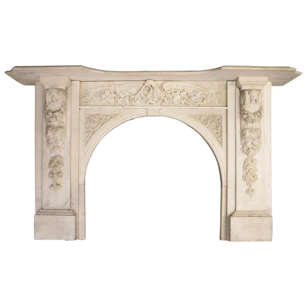 Spectacular Antique Early Victorian Carved Marble Chimneypiece For Sale