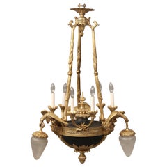 Early 20th Century Gilt and Patinated Bronze Nine-Light Empire Style Chandelier