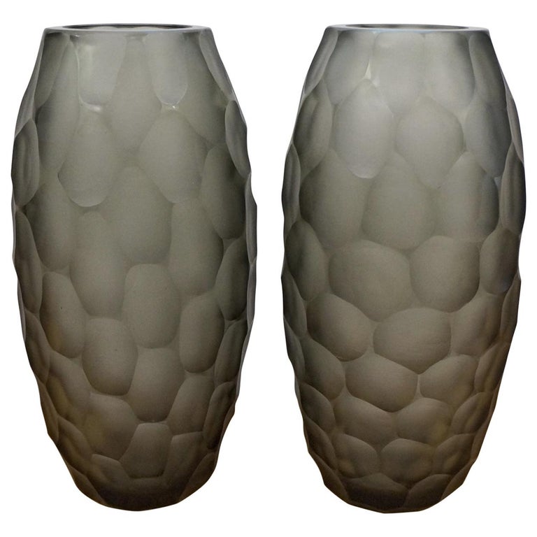 Alberto Donà Mid-Century Modern Grey Two Molato Murano Glass Vases Signed, 1999 For Sale