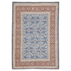 Red, Blue and Ivory Handmade Wool Distressed Turkish Oushak Rug
