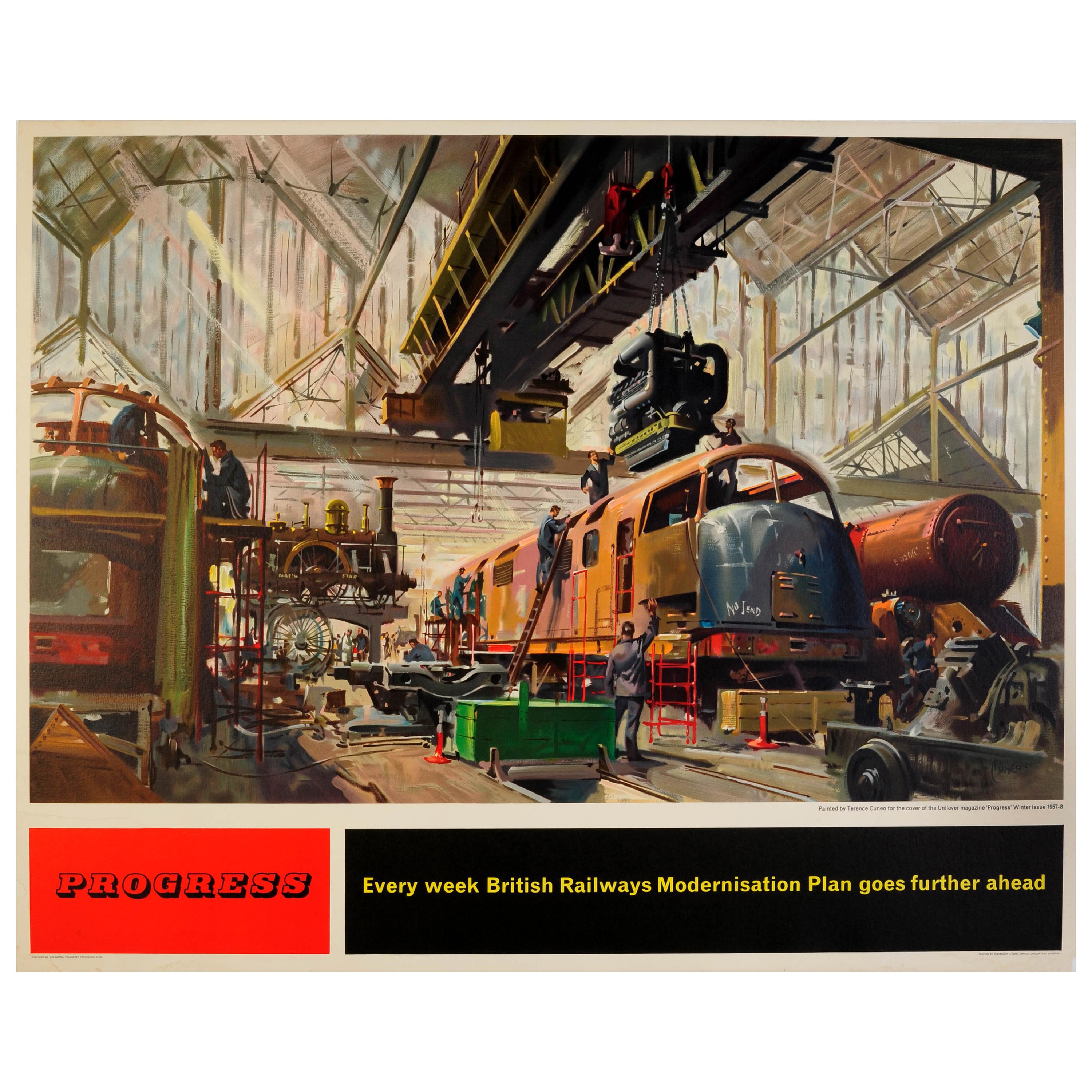 Original Vintage British Railways Modernisation Plan Poster Progress Train Depot For Sale