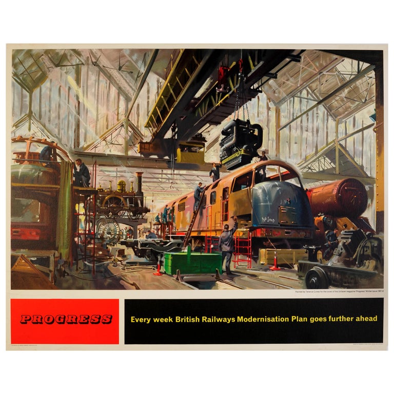 Original Vintage British Railways Modernisation Plan Poster Progress Train Depot For Sale