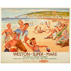 Original Retro British Railways Poster Weston-Super-Mare Somerset Summer Beach