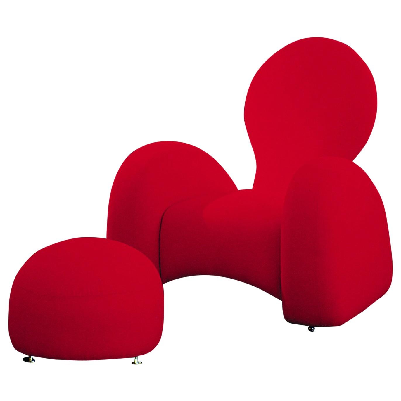 Armchair with Pouf Design Anna Gili Milan Upholstered Armchair Made in Italy For Sale