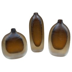 Alberto Donà Mid-Century Modern Amber Clear Three Molato Murano Glass Vases 1992