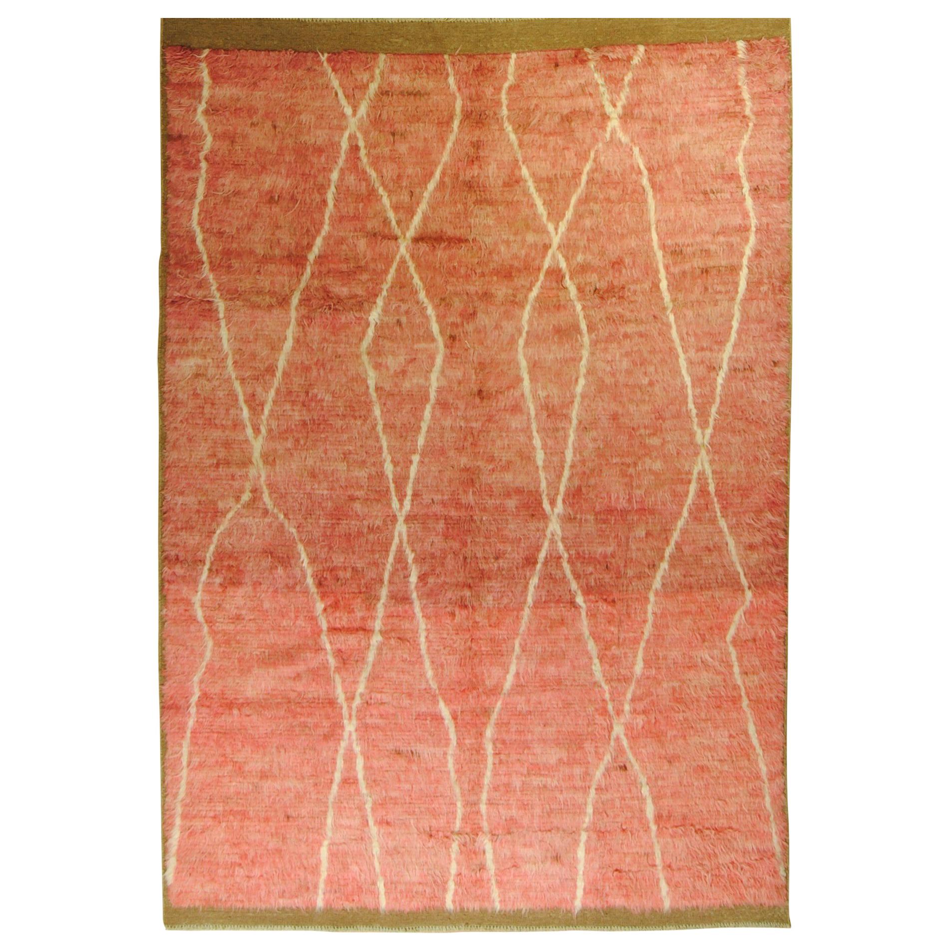 21st Century Pink Tribal Afghan Rug in High Hand Dyed Wool, circa 2000s