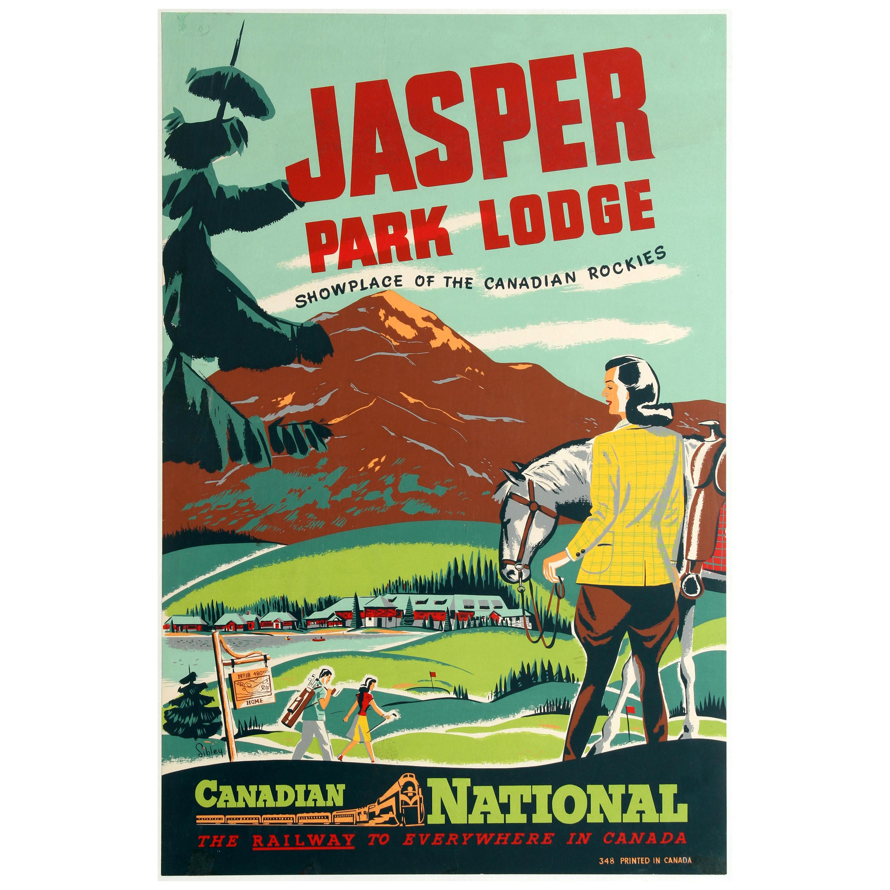 Original Vintage Canadian National Railways Poster Jasper Park Lodge Rockies CNR