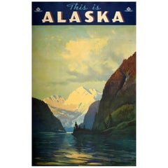 Original Vintage Travel Poster This Is Alaska Line Along Alaska's Sheltered Seas