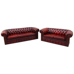 3-Seat, 2-Seat Chesterfield Sofa Leather Vintage Couch English Real Leather