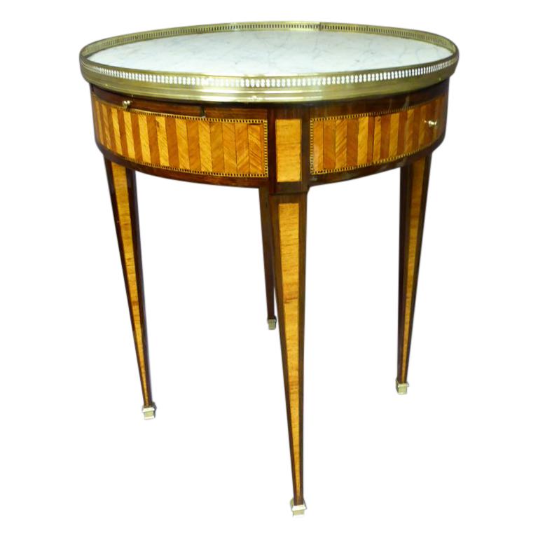 19th Century Louis XVI Style Marquetry and Marble Bouillotte Table