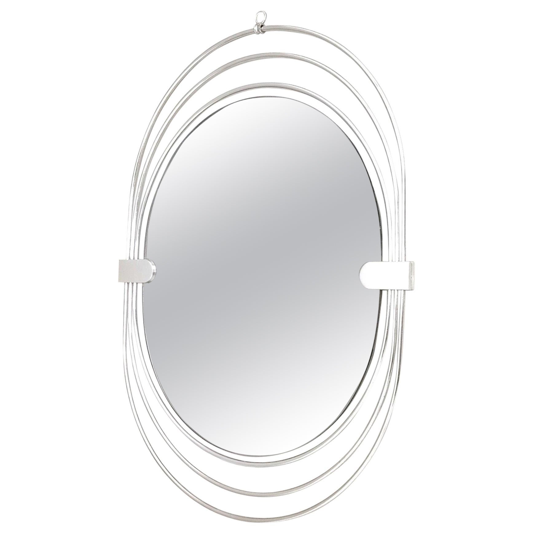 Postmodern Smoked Wall Mirror with a Triple Chrome-Plated Metal Frame, Italy