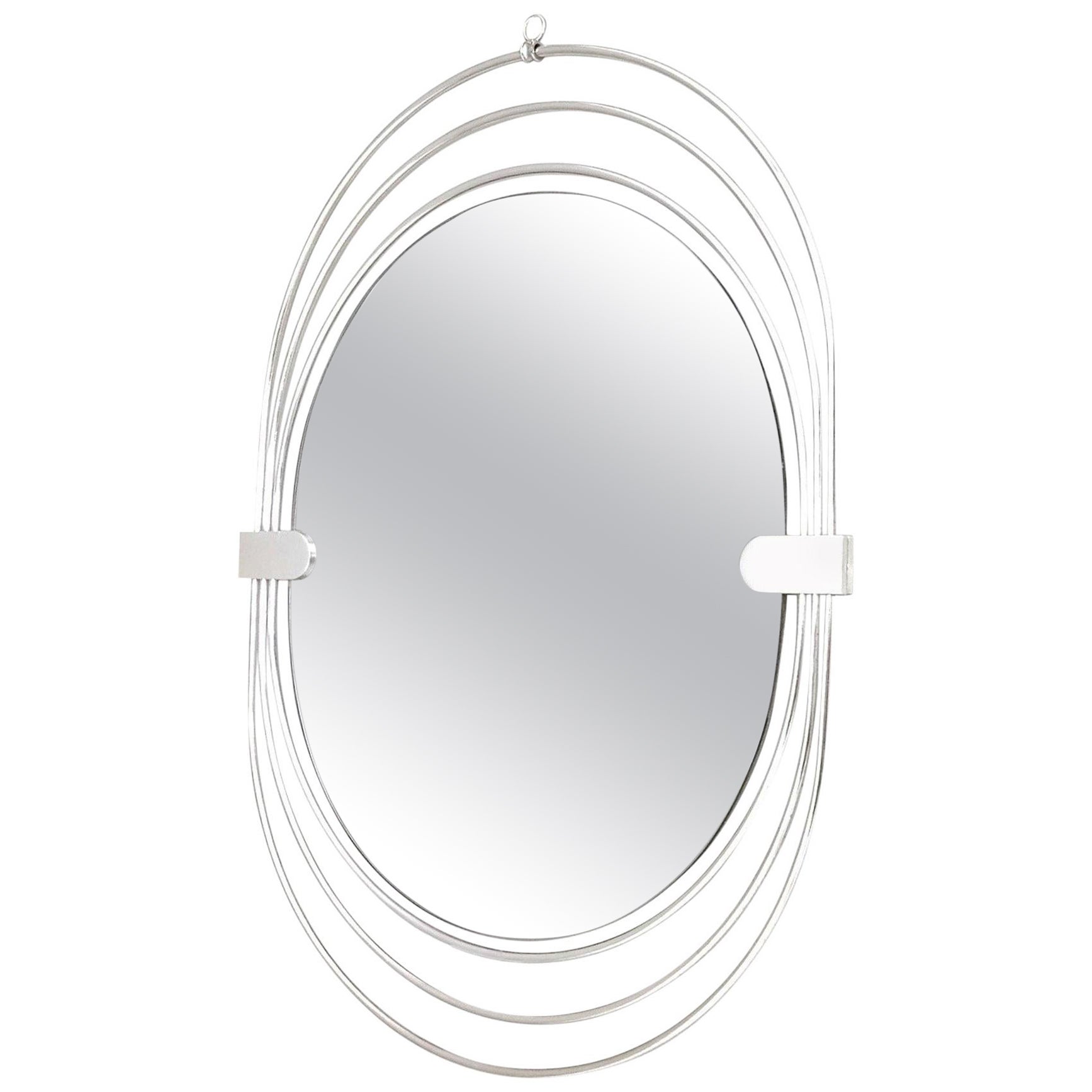 Postmodern Smoked Wall Mirror with a Triple Chrome-Plated Metal Frame, Italy