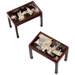 Pair of Chinese Occasional Tables from Mid-19th Century in Coromandel Lacquer